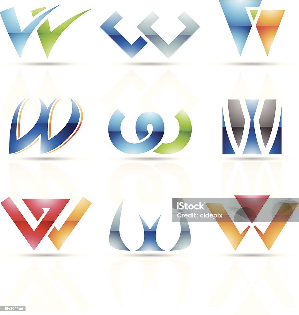 Arrangement of abstract colorful designs for letter W Vector illustration of glossy abstract icons based on the letter W Abstract stock vector