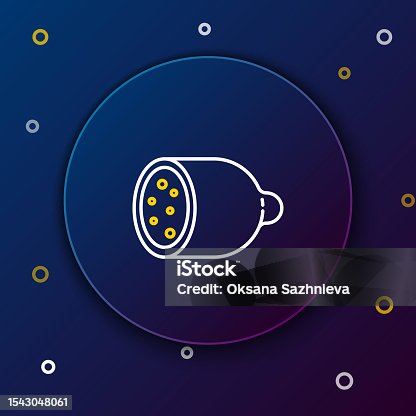 istock Line Salami sausage icon isolated on blue background. Meat delicatessen product. Colorful outline concept. Vector 1543048061