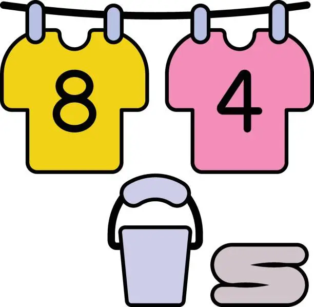 Vector illustration of clothes and linens are hung for drying or airing concept vector color design, Housekeeping symbol, Office caretaker sign, porter or cleanser equipment stock illustration