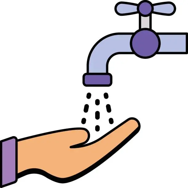 Vector illustration of Washing hands under water tap vector color design, Housekeeping symbol, Office caretaker sign, porter or cleanser equipment stock illustration, Keeping Hands Clean concept