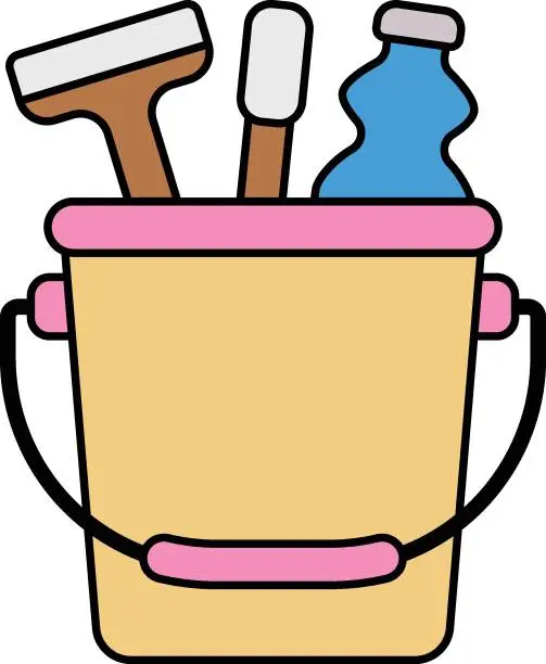 Vector illustration of janitorial can with Wiper and Liquid  vector color design, Housekeeping symbol, Office caretaker sign, porter or cleanser equipment stock illustration, cleaning bucket concept