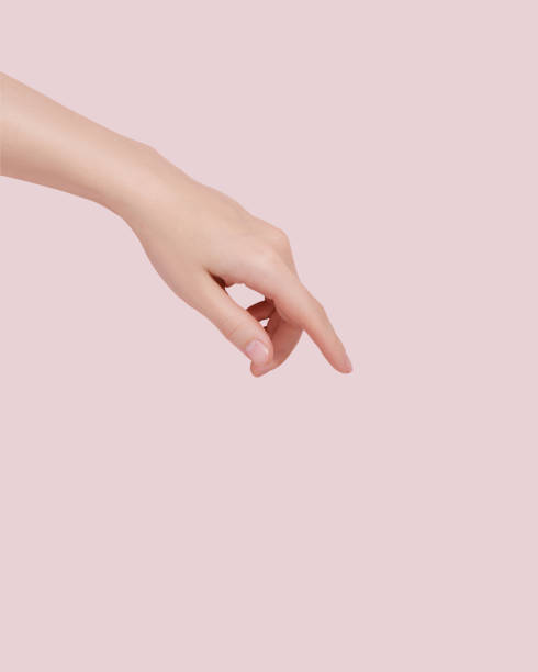 istock Woman stretches her hand to the side. Demonstrating empty space on her hands. 1543079085
