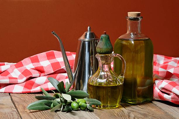 table with cruets stock photo