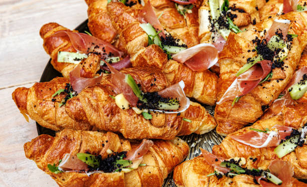 French Croissants with Fillings at Event Catering, Ready-to-Eat.