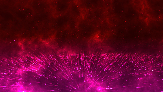Dust-like bokeh abstract light motion titles serve as the backdrop music for movies. Abstract light motion titles with purple and red bokeh particles as a backdrop loop