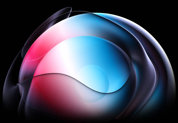 3d render of abstract art 3d background with part of surreal alien flower in spherical shape representación 3d de arte abstracto con parte de la escultura surrealista de la esfera de la flor alienígena en líneas espirales onduladas curvas formas en material plástico translúcido con núcleo brillante de neón fluorescente en el interior en col