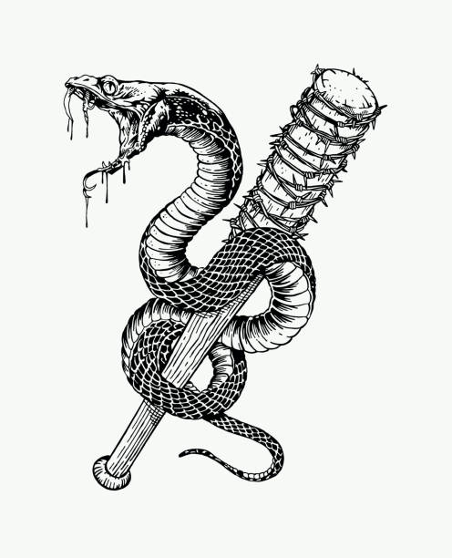 Snake and baseball Vector illustration of a snake wrapped around a baseball bat. Art for tattoos, prints and etc. black mamba stock illustrations