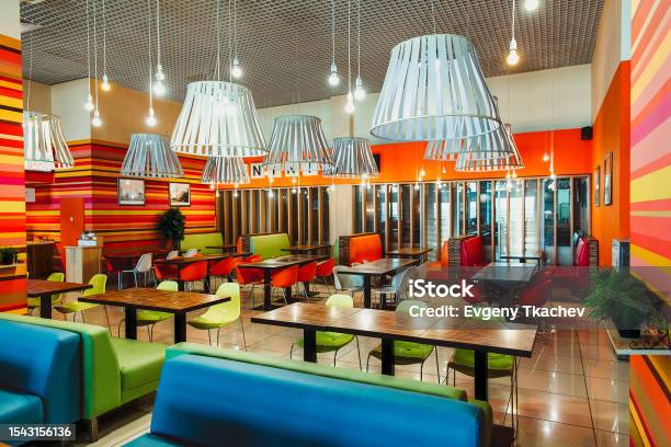Red Pattern Restaurant Modern Restaurant Interior With Bright Red And Green Design Stock Photo ...