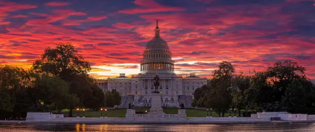 Photo of Panoramic image of the Capitol of the United States with the capitol reflecting pool