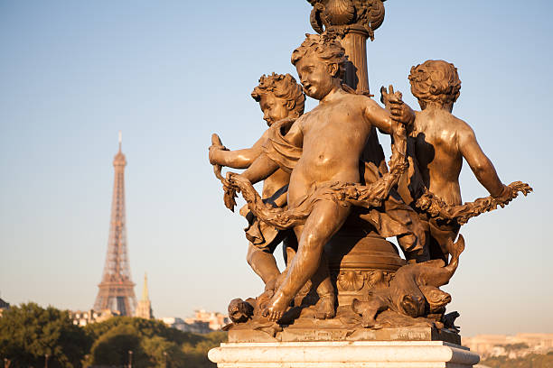 Statue of Alexandre III bridge in Paris, France stock photo