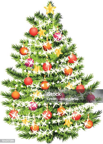 Weihnachtsbaum Dekoriert Mit Warmen Farben Und Verzierungen Stock Vektor Art und mehr Bilder von Ast - Pflanzenbestandteil