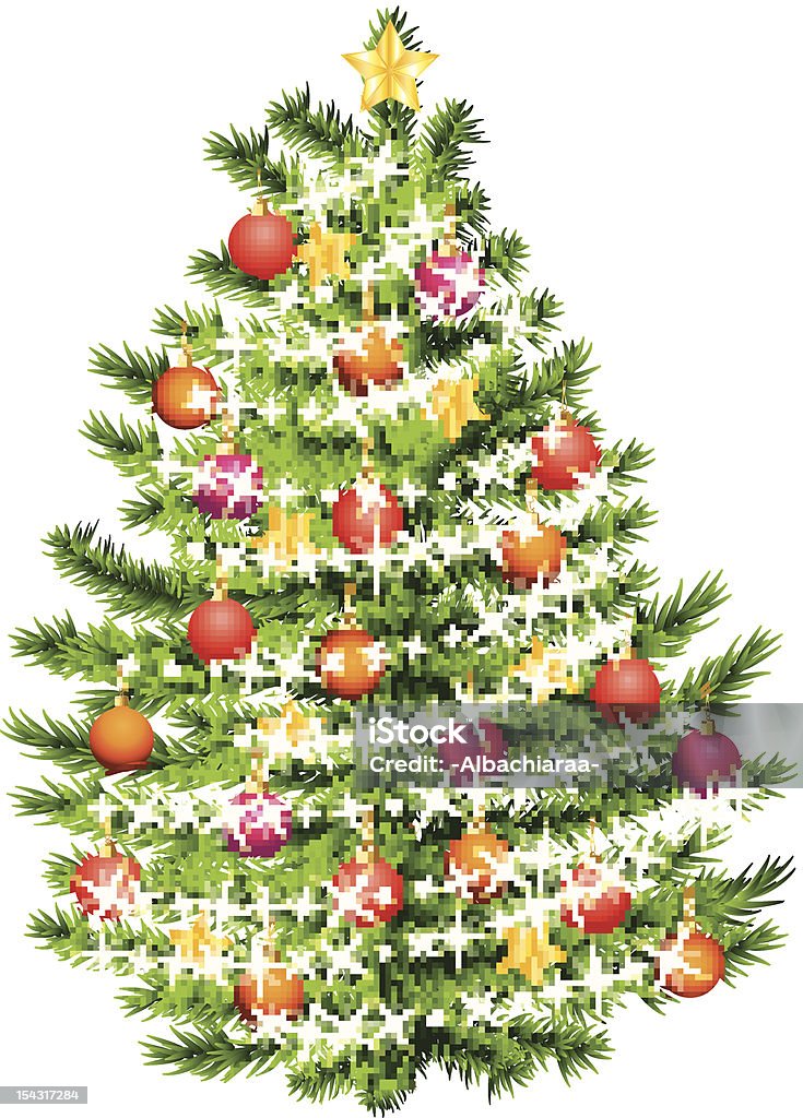 Albero di Natale decorato con colori caldi e ornamenti. - arte vettoriale royalty-free di Abete