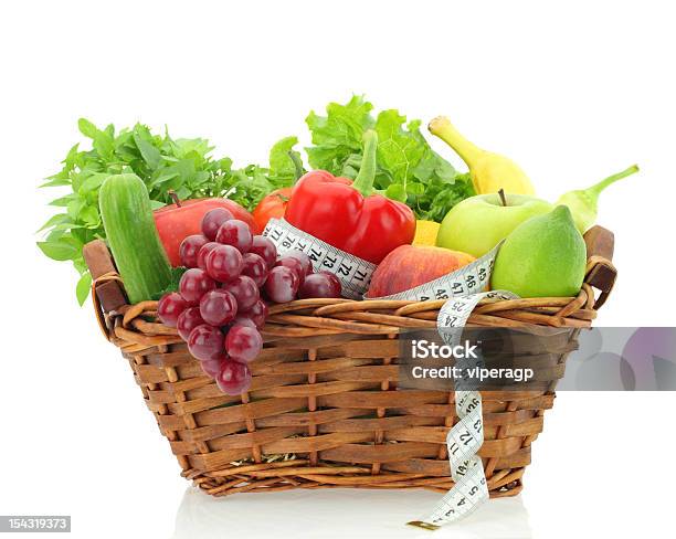 Diet Products In The Basket Stock Photo - Download Image Now - Apple - Fruit, Basil, Basket