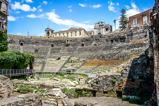 The Ruins Of Greek-Roman Amphitheater In Catania, Sicily, Italy