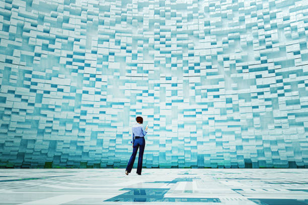 istock Woman walking in VR environment 1543211122
