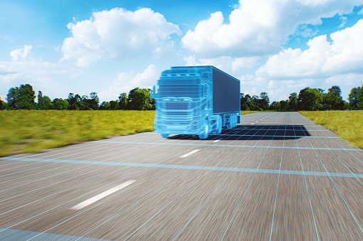 Autonomous transportation concept image. 3D generated image.