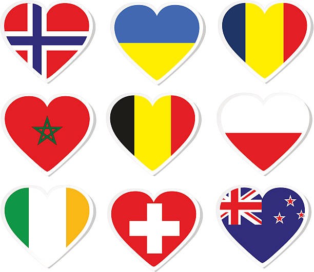 illustrazioni stock, clip art, cartoni animati e icone di tendenza di adesivi bandiera di cuore, parte 4 - belgium morocco