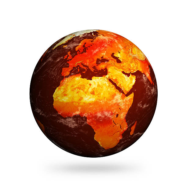 isolato pianeta terra con l'europa e africa, con riscaldamento globale - global warming earth globe warming up foto e immagini stock