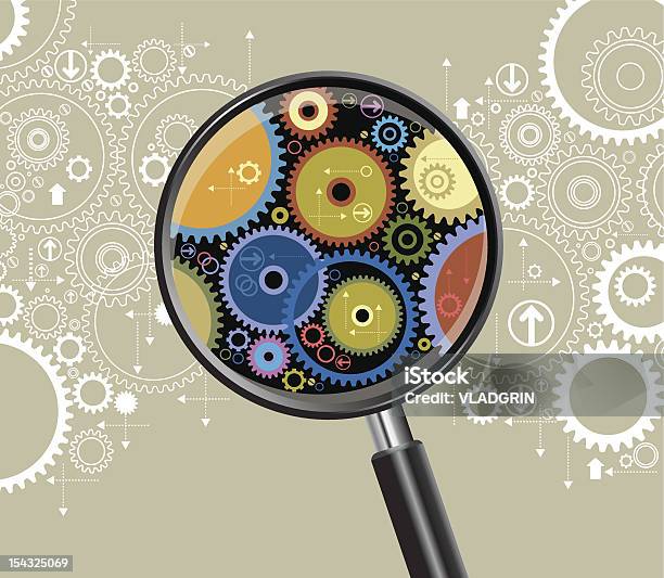 Magnifying Glass With Gears Stock Illustration - Download Image Now - Abstract, Arrow Symbol, Backgrounds