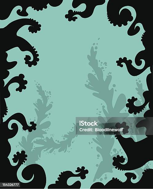 Океан Щупальце Frame — стоковая векторная графика и другие изображения на тему Бирюзовый - Бирюзовый, Бурая водоросль, Векторная графика