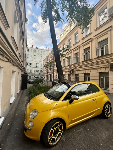 Moscow, Russia - July 08, 2023:  Fiat parked in residential district