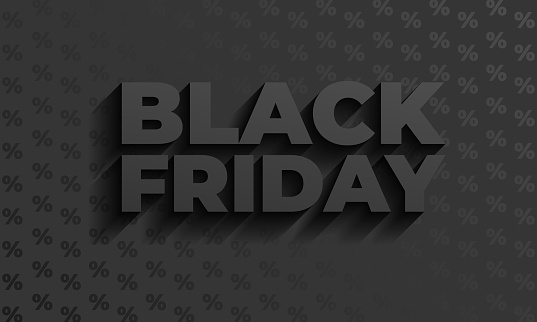 Restrained elegance banner for sales on Black Friday. Vector banner for shops, web. Black Friday typography banner. Black Friday modern typography text illustration on black background with percent