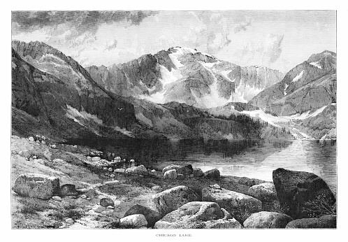 Chicago Lake in the Rocky Mountains  by Georgetown, Colorado, USA. The Rocky Mountain Range extends from New Mexico to  Colorado, Idaho, Montana, Wyoming, and into Canada. Pen and pencil, engravings, published 1874. This edition edited by William Cullen Bryant is in my private collection. Copyright is in public domain.