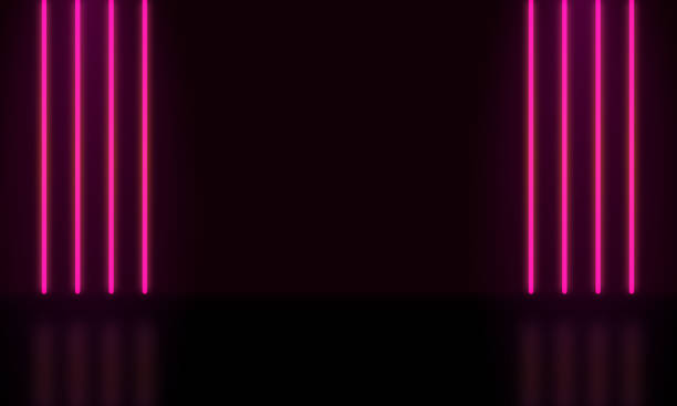 istock Abstract realistic blue 3d cylinder pedestal podium. Sci-fi dark abstract room with vertical glowing neon lighting lines. Vector rendering mockup product display. Futuristic scene, Stage for showcase. 1543354232