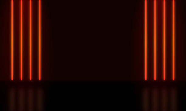 istock Abstract realistic blue 3d cylinder pedestal podium. Sci-fi dark abstract room with vertical glowing neon lighting lines. Vector rendering mockup product display. Futuristic scene, Stage for showcase. 1543354767
