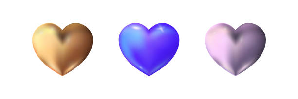 istock Set of realistic golden, blue and silver hearts. Valentines day design element. 1543388743
