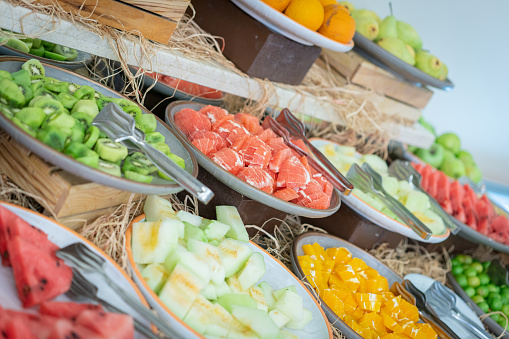 Colorful fresh fruits at the hotel buffet
