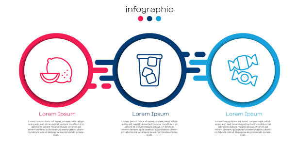 illustrazioni stock, clip art, cartoni animati e icone di tendenza di set linea limone, tè freddo e caramelle. modello di infografica aziendale. vettore - 5551