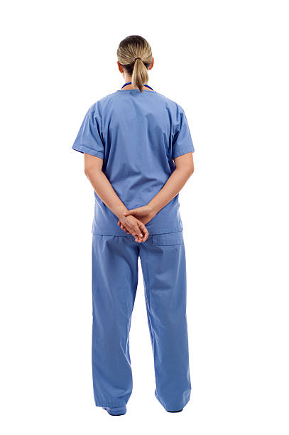 Health Care Worker Full lenght of a health care worker from the back isolated over white background back to front stock pictures, royalty-free photos & images