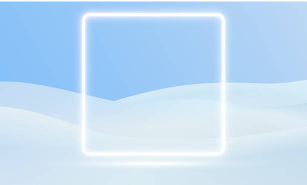 istock Winter landscape with white glow neon frame and snowy fir trees. Vector 3d illustration. Seasonal nature background. Frosty snow hills. Game art concept. Vector illustration: Winter snowy Mountains lands 1543462273