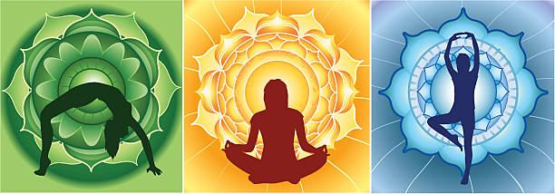 istock silhouette of yoga girls on bright mandala backgrounds, vector 154346296