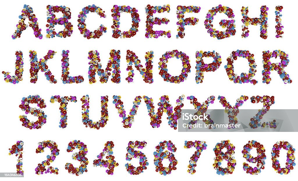 Flowers Alphabet Letters Flowers forming the alphabet from A-Z and numbers 0-9. 3D render with no intersections. Feel free to have a zoom in. Flower Stock Photo
