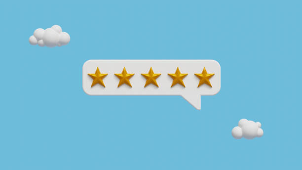 istock Five gold star rate review, Customer experience, Quality service, Excellent feedback concept on best rating satisfaction background. Ranking icon symbol. 3d illustration 1543504098