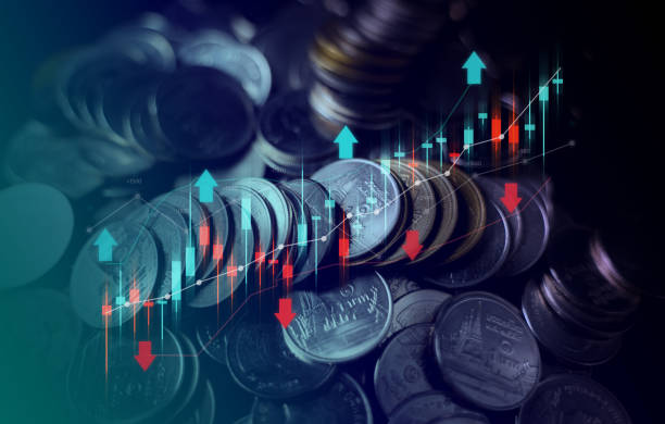 istock Stack of coins with graph chart growth up, Business marketing 1543538376