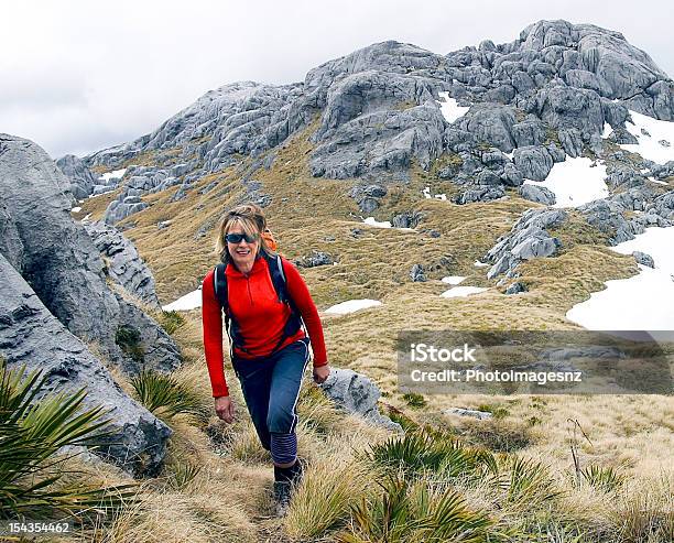 Woman Walking In Mountains New Zealand Stock Photo - Download Image Now - Adult, Adults Only, Adventure