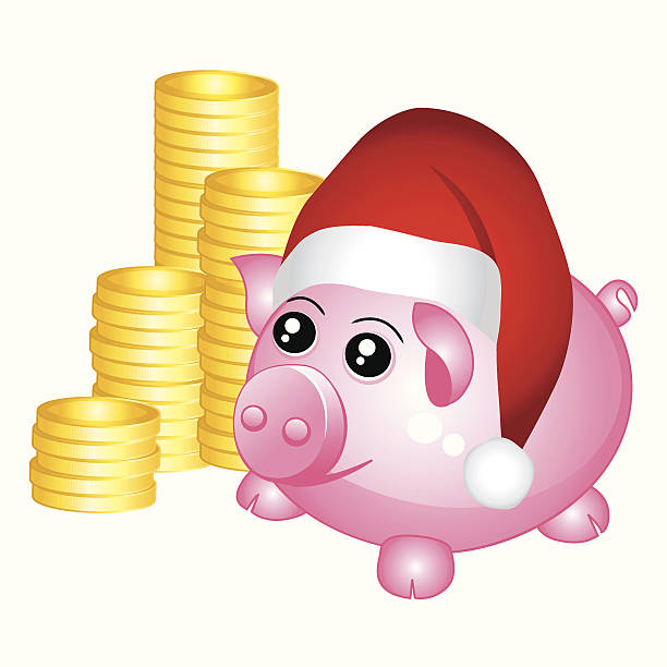 illustrations, cliparts, dessins animés et icônes de santa tirelire en forme de cochon - coin stack stacking currency