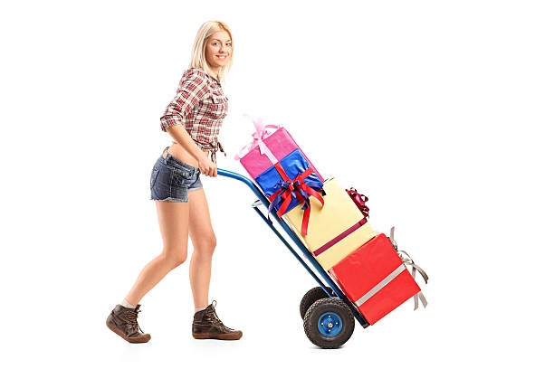 istock Female manual worker pushing a handtruck 154357377