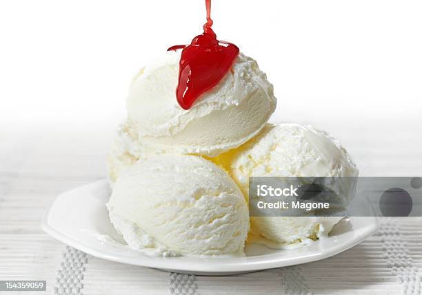 Ice Cream With Strawberry Jam Stock Photo - Download Image Now - Close-up, Cold Temperature, Dairy Product