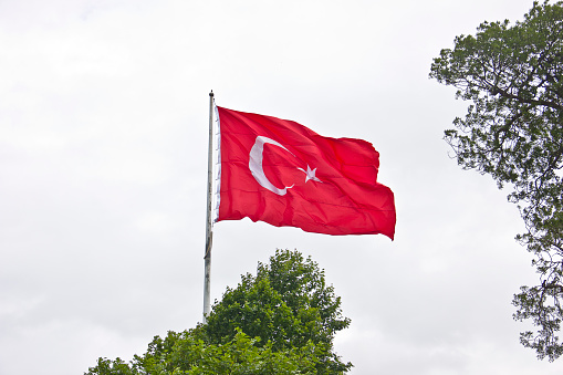 View of Turk Flag in bosphorus istanbul türkiye