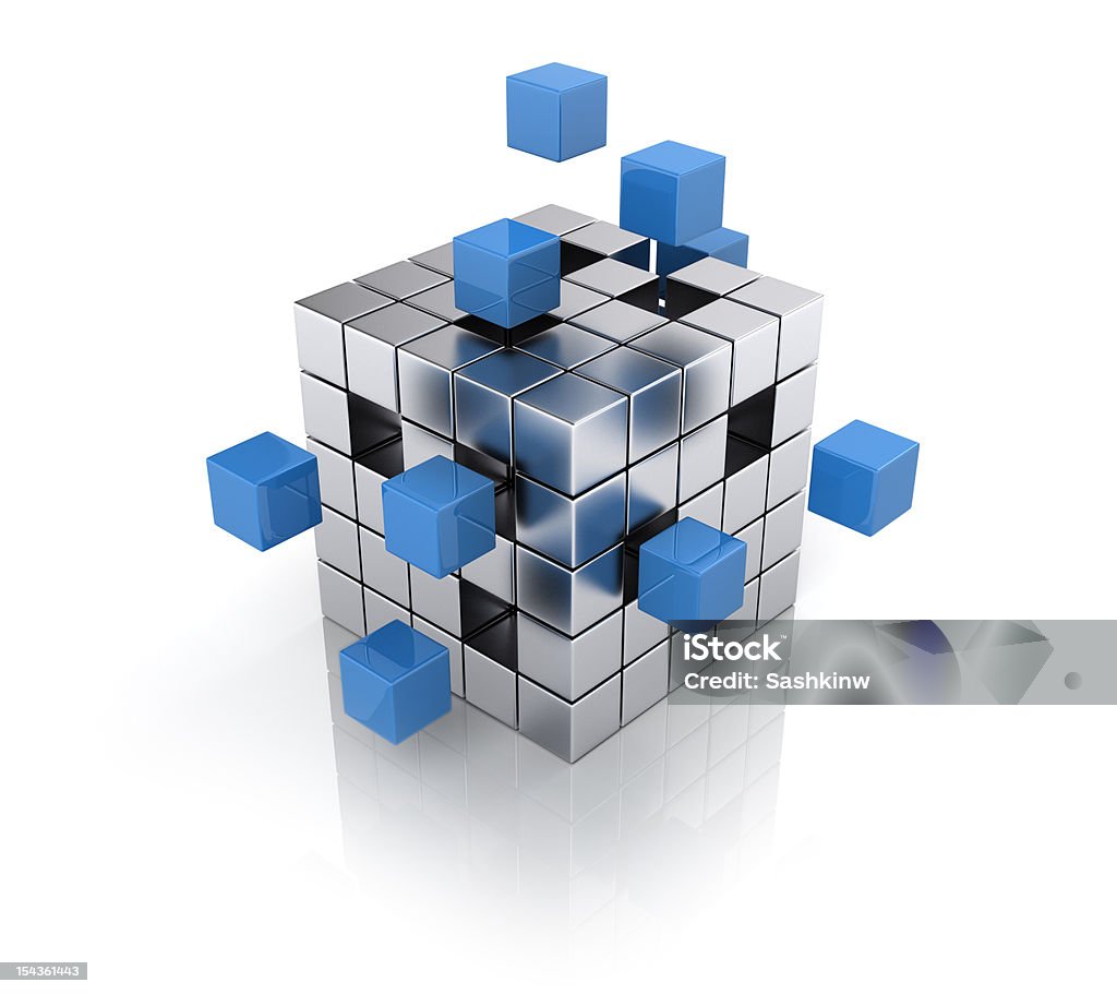 Cube assembling from blocks teamwork business concept - cube assembling from blocks Puzzle Cube Stock Photo