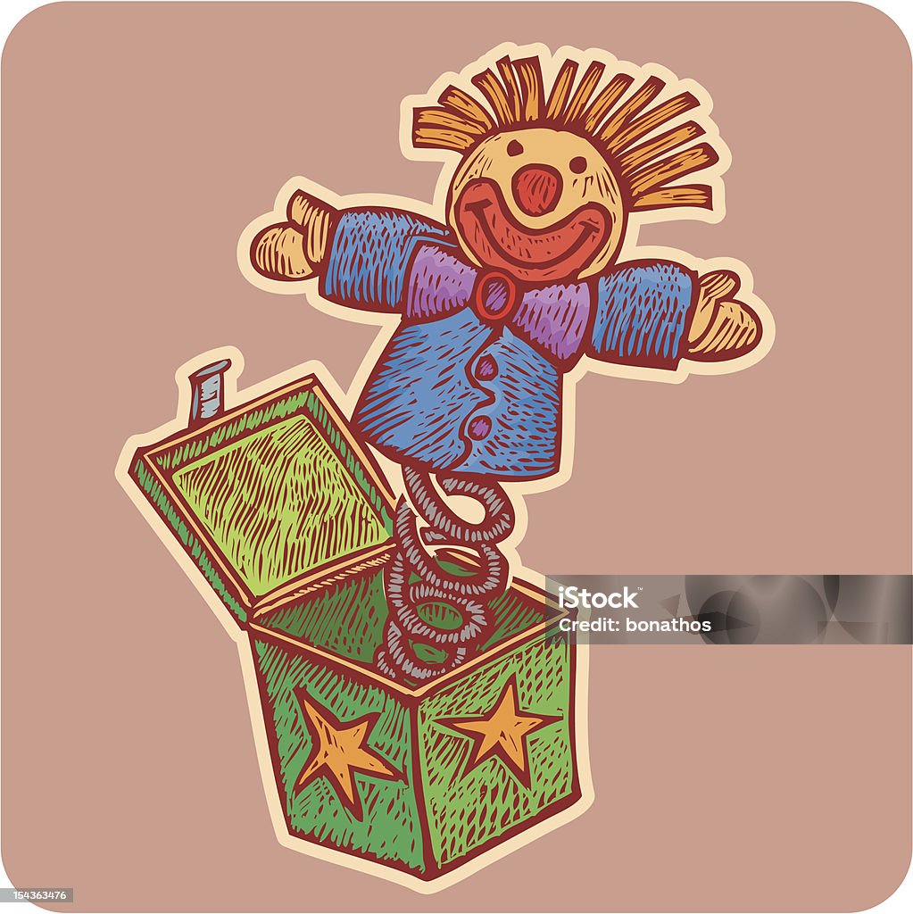 jack in the box Box with a Clown hang to a spring. Classic suprise toy in engrave style Box - Container stock vector