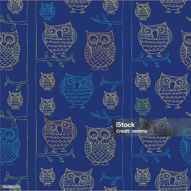 Seamless Pattern With Owls Doodle — стоковая векторная графика и другие изображения на тему Бессмысленный рисунок - Бессмысленный рисунок, Бесшовный узор, Векторная графика