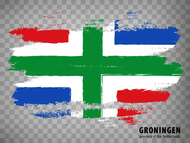 Vector illustration of Flag of  Groningen brush strokes. Flag of Province  Groningen on transparent background for your web site design, logo, app, UI. Netherlands. EPS10.