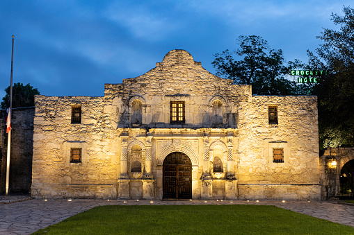 Alamo during a cloudy sunrise in San Antonio, Texas, USA