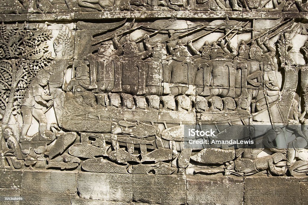 Cham ネイビーの戦い、バイヨン寺院の彫刻 - アンコールトムのロイヤリティフリーストックフォト