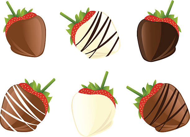Animation of strawberries dipped in dark and white chocolate Vector illustration of six isolated chocolate covered strawberries. EPS10 file. (AICS4 & PDF versions also included.)  chocolate covered strawberries stock illustrations